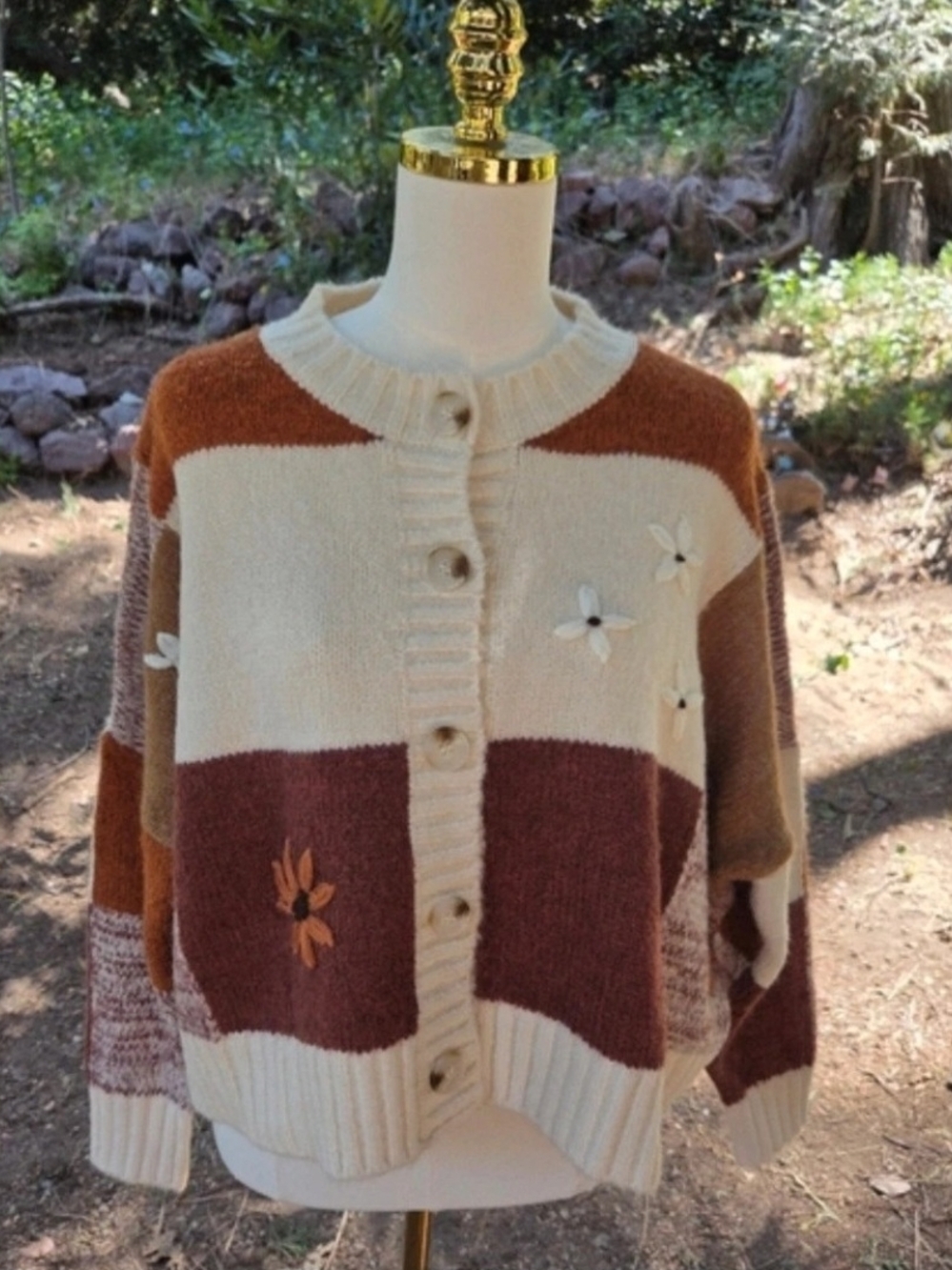 Anthropologie Luna Ivy Cozy Floral Patchwork Button-Front Women's Sweater